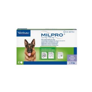 Milpro สุนัข >5 kg. ป้องกันพยาธิตัวตืด ตัวกลม ตัวแบน พยาธิหนอนหัวใจ