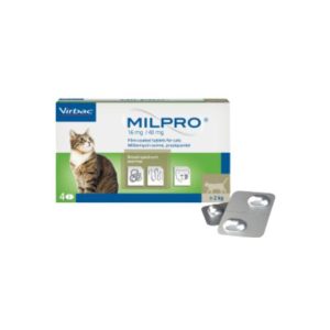 Milpro แมว 2-8 กก. ป้องกันพยาธิตัวตืด ตัวกลม ตัวแบน พยาธิหนอนหัวใจ