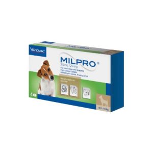 Milpro สุนัข 0.5-10kg. ป้องกันพยาธิตัวตืด ตัวกลม ตัวแบน พยาธิหนอนหัวใจ